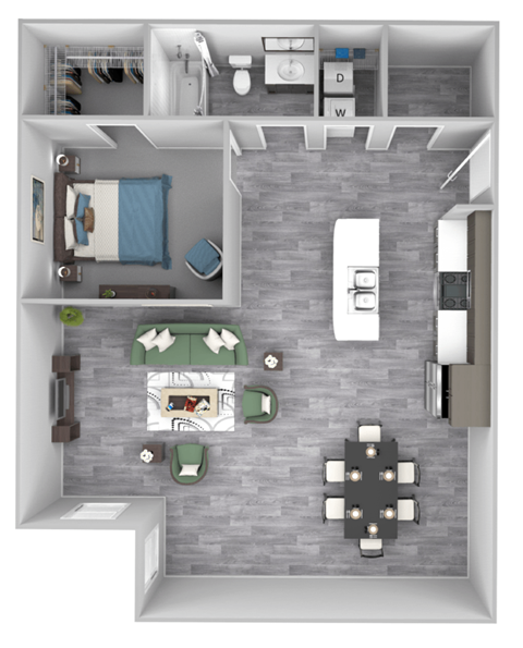 Floor plan for studio, 1 bath, 882 sqft