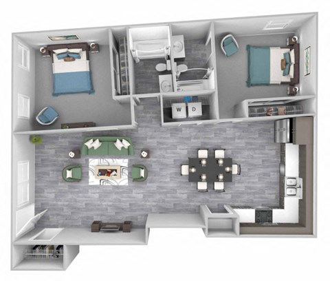 Floor plan for 2 beds, 2 baths, 1093 sqft