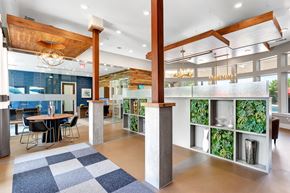 Cedar Park apartment for rent - a dining area with a table and chairs in a room with a plant wall