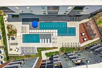 Multi-tiered resort waterfall-style swimming pool