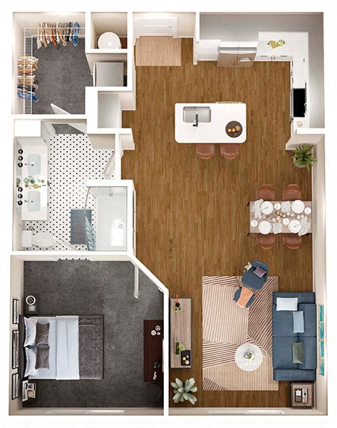 Floor plan for 1 bed, 1 bath, 817 sqft