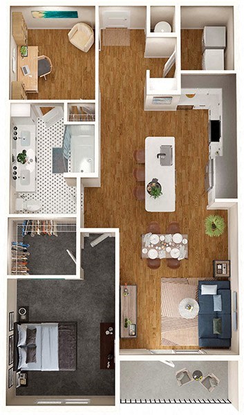 Floor plan for 1 bed, 1 bath, 957 sqft
