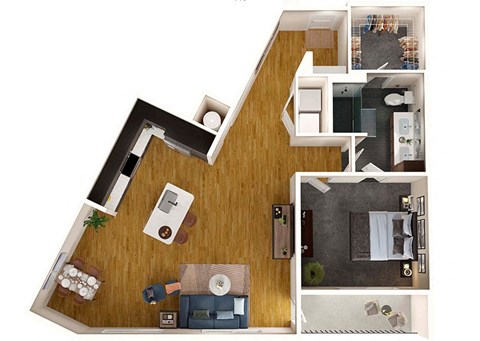 Floor plan for 1 bed, 1 bath, 930 sqft