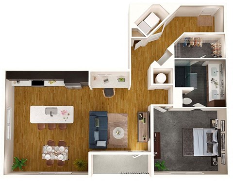 Floor plan for 1 bed, 1 bath, 947 sqft