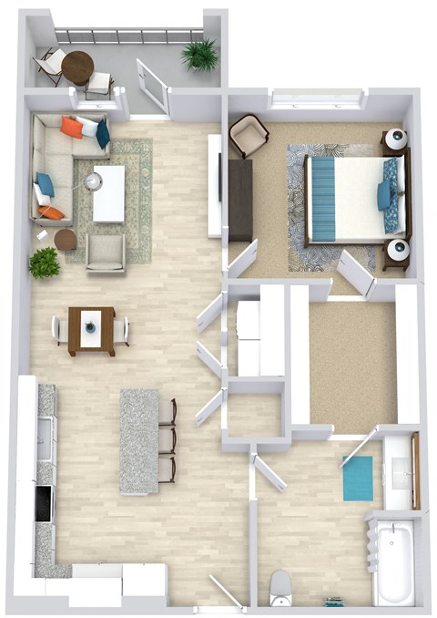 Floor plan for 1 bed, 1 bath, 800 sqft