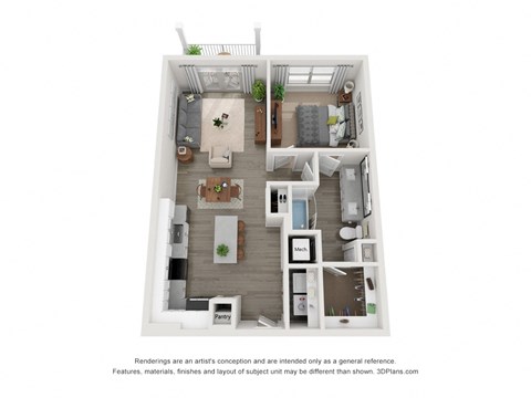 Floor plan for 1 bed, 1 bath, 800 sqft