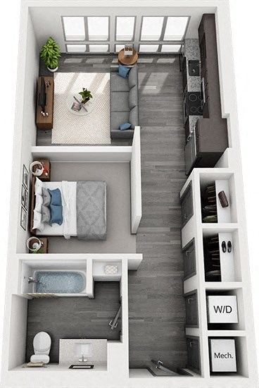 Floor plan for studio, 1 bath, 575 sqft