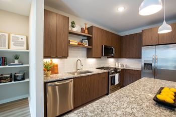 Two cabinetry finish options: dual tone white and maple euro-style cabinetry or espresso euro-style cabinetry