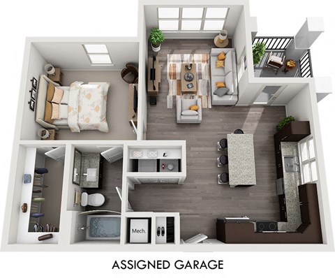 Floor plan for 1 bed, 1 bath, 773 sqft