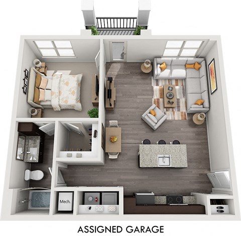 Floor plan for 1 bed, 1 bath, 793 sqft