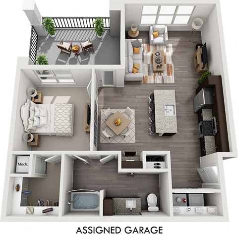 Floor plan for 1 bed, 1 bath, 840 sqft