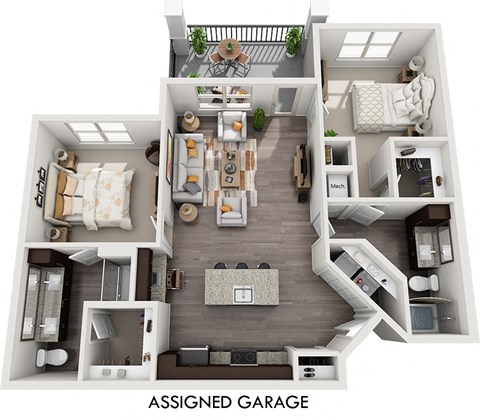 Floor plan for 2 beds, 2 baths, 1144 sqft