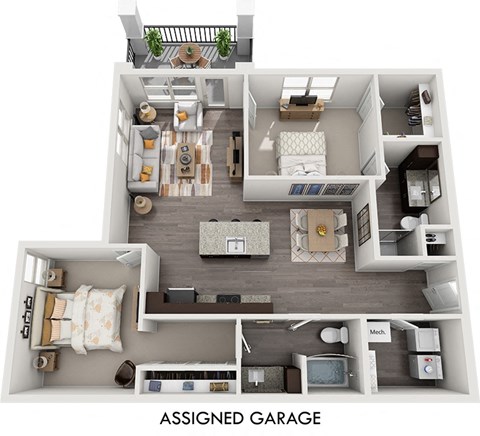 Floor plan for 2 beds, 2 baths, 1169 sqft