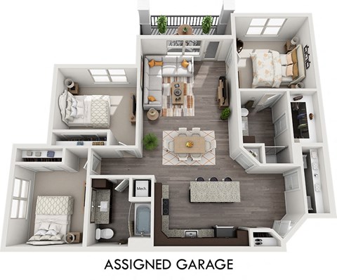 Floor plan for 3 beds, 2 baths, 1351 sqft