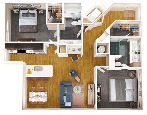 Floor plan for 2 beds, 2 baths, 1201 sqft