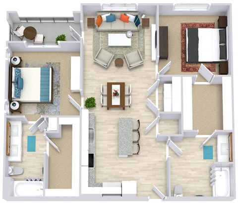 Floor plan for 2 beds, 2 baths, 1108 sqft