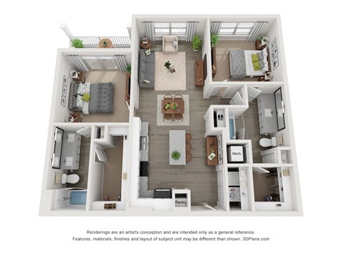 Floor plan for 2 beds, 2 baths, 1120 sqft
