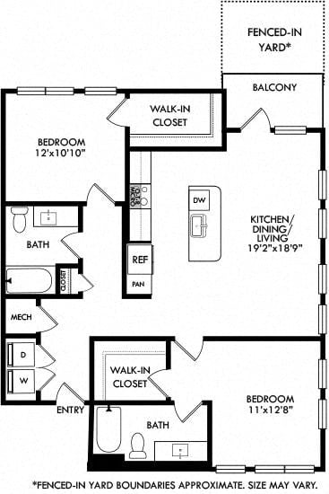 Floor plan for 2 beds, 2 baths, 1176 sqft