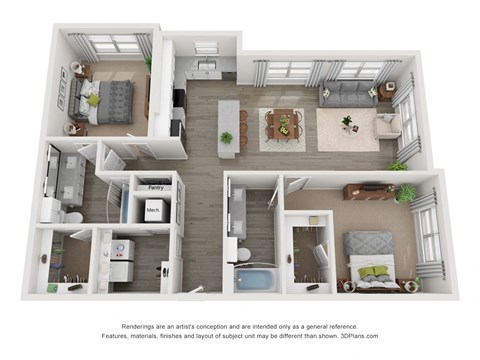 Floor plan for 2 beds, 2 baths, 1274 sqft