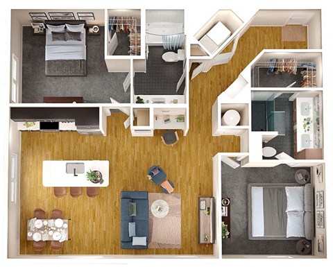 Floor plan for 2 beds, 2 baths, 1260 sqft