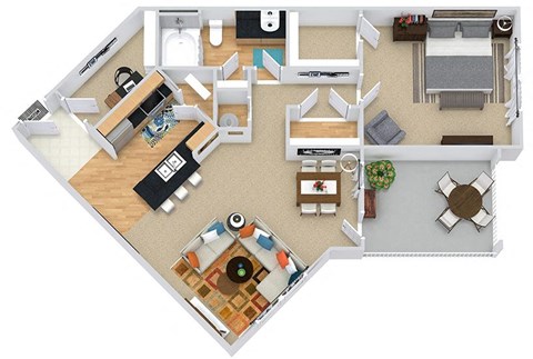 Floor plan for 1 bed, 1 bath, 890 sqft