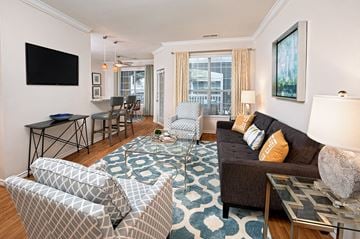 Charlotte apartment for rent - a living room with a couch and chairs and a tv