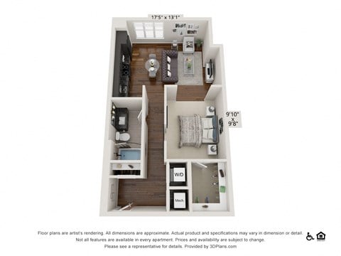 Floor plan for studio, 1 bath, 699 sqft