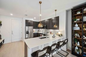 Fort Worth apartment for rent - a kitchen with a white counter top and black cabinets