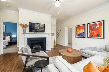 Concord apartment for rent - A living room with a fireplace and a television on the wall.