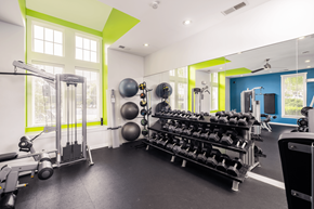 Concord apartment for rent - A gym with a variety of equipment including weights and exercise balls.