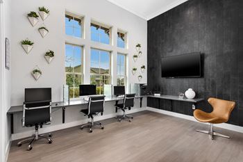Business center with mac/pcs and wireless printing