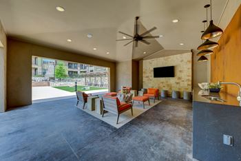Covered outdoor entertainment lounge with wi-fi