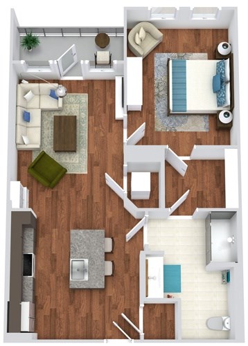 Floor plan for 1 bed, 1 bath, 768 sqft