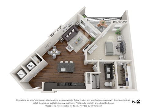 Floor plan for 1 bed, 1 bath, 788 sqft