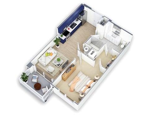 Floor plan for 1 bed, 1 bath, 663 sqft
