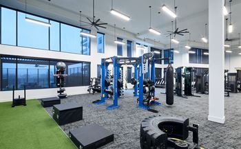 South building: state of the art cardio & strength training fitness center featuring: yoga, stretching and barre area, peloton bikes, peloton row, peloton tread, trx and hiit training equipment, echelon reflect on demand workouts, outdoor fitness area, free weights and more!