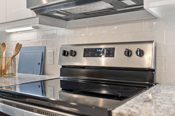 Designer kitchen with stainless steel appliances