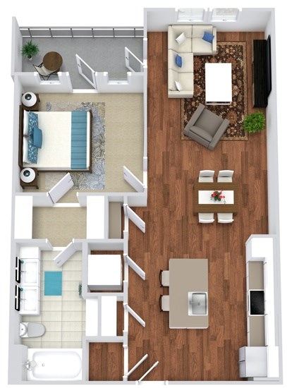 Floor plan for 1 bed, 1 bath, 750 sqft