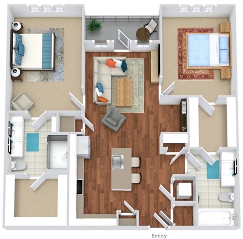 Floor plan for 2 beds, 2 baths, 1188 sqft