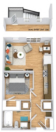 Floor plan for studio, 1 bath, 585 sqft