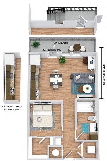 Floor plan for studio, 1 bath, 630 sqft