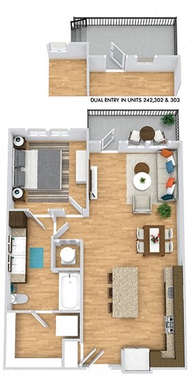 Floor plan for 1 bed, 1 bath, 756 sqft