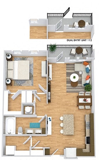 Floor plan for 1 bed, 1 bath, 884 sqft