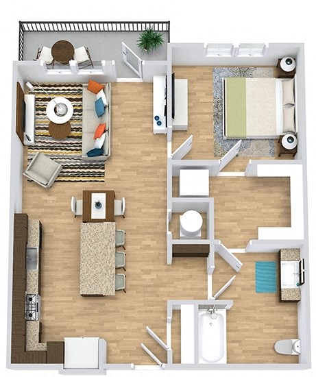 Floor plan for 1 bed, 1 bath, 783 sqft