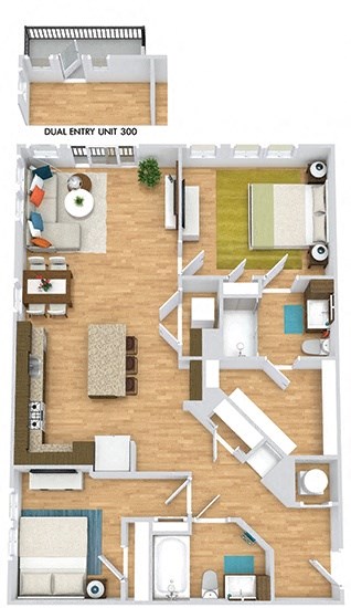 Floor plan for 2 beds, 2 baths, 1110 sqft