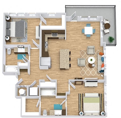 Floor plan for 2 beds, 2 baths, 1198 sqft