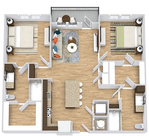Floor plan for 2 beds, 2 baths, 1058 sqft