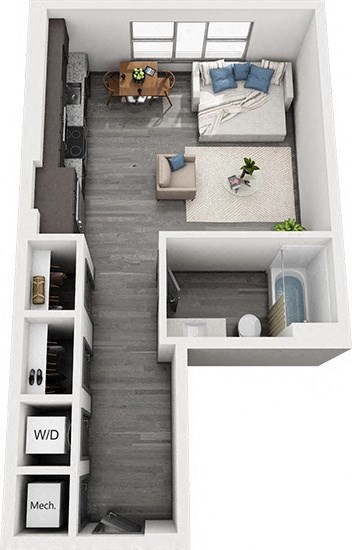 Floor plan for studio, 1 bath, 475 sqft