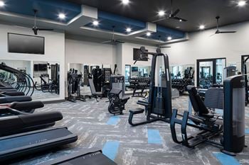 24-Hour fitness center with virtual fitness featuring rowing, spin, treadmill, and the echelon reflect mirror exercise system