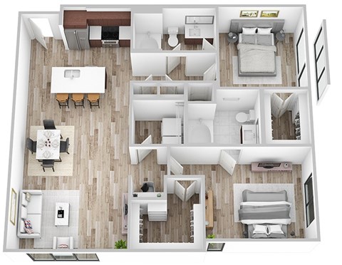 Floor plan for 2 beds, 2 baths, 1224 sqft